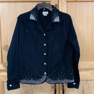 Distinct Black Jean Jacket with Silver Rhinestone Accents Sz S